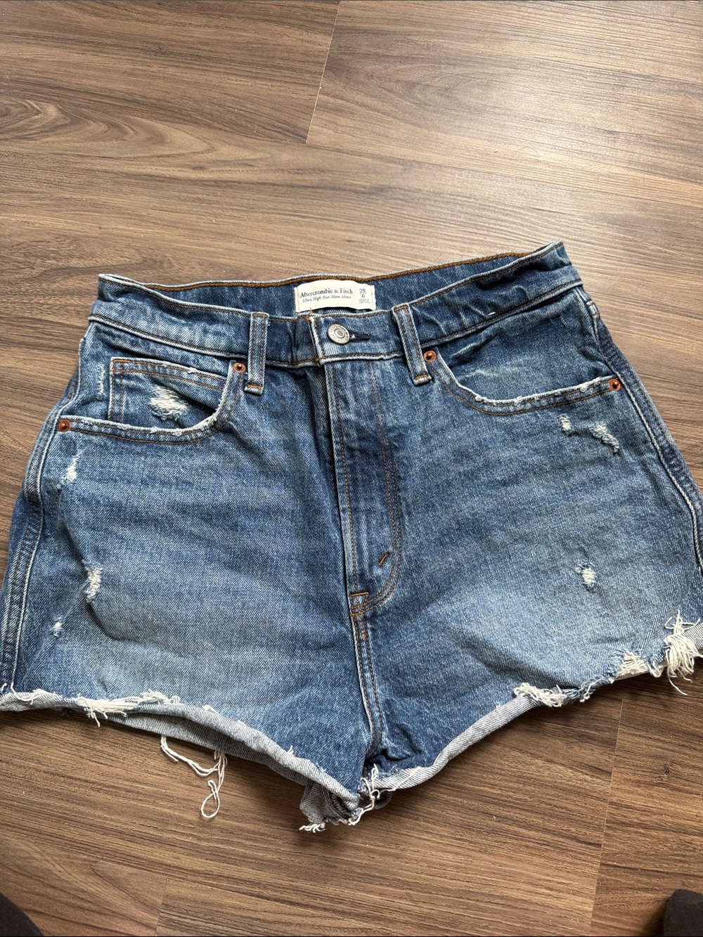 Abercrombie & Fitch Medium Blue Distressed Denim Cutoff Shorts